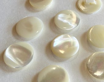 Set Of 7 Vintage Glossy Shell Buttons Mother Of Pearl Nacre Button 13/16" R-1+