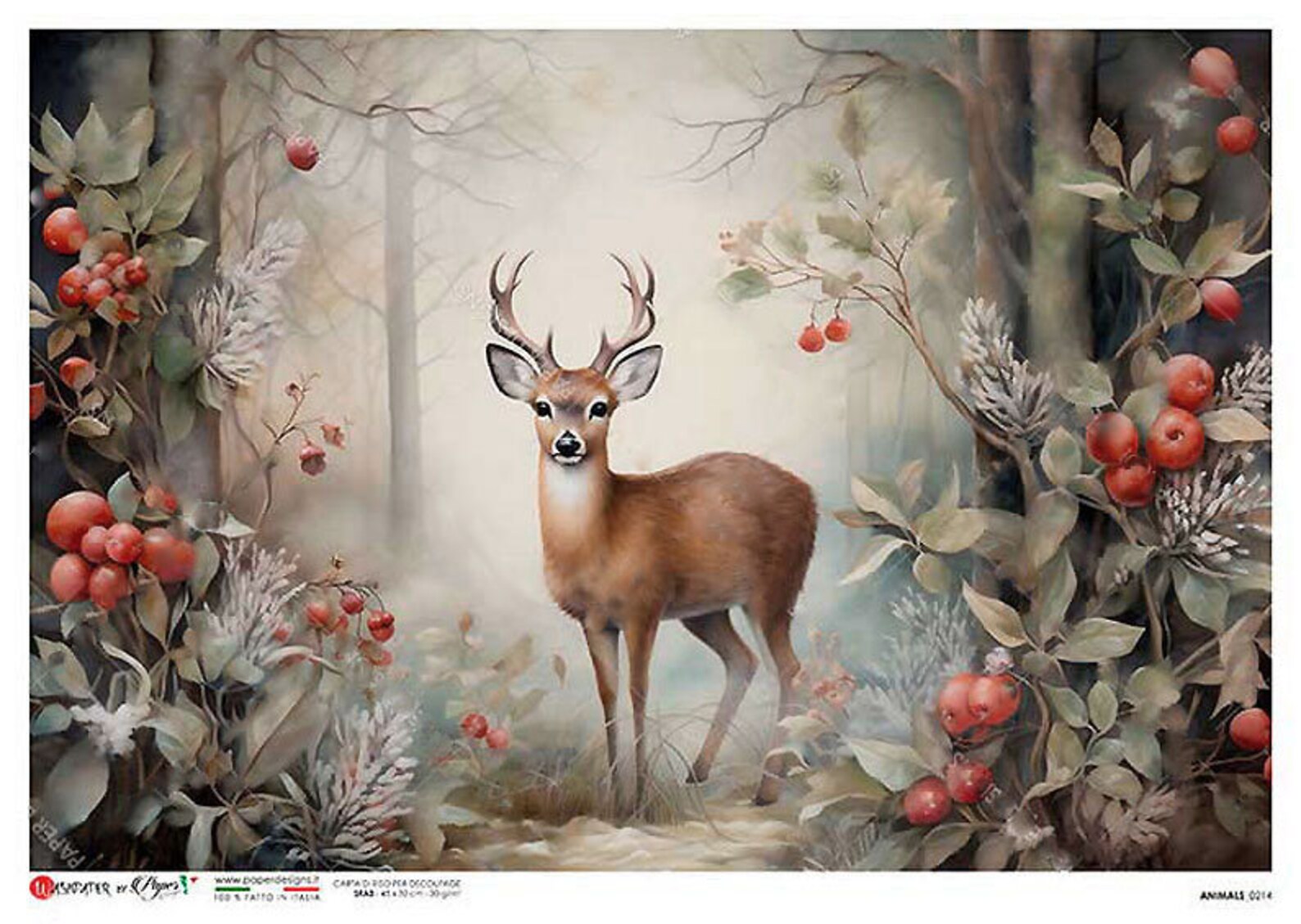 From Italy 2 Sheets Italian Rice Paper Decoupage Forest Deer Greenery ...