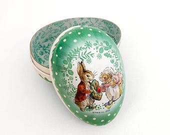 New 6” Germany Peter Rabbit Papier Paper Mache Easter Egg Box