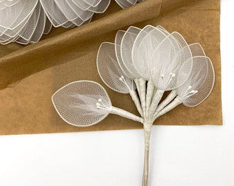 24 Old Fashioned Net Millinery Leaf Shaped Leaves White With Pearly Peps Old Store Stock NET-07  x2