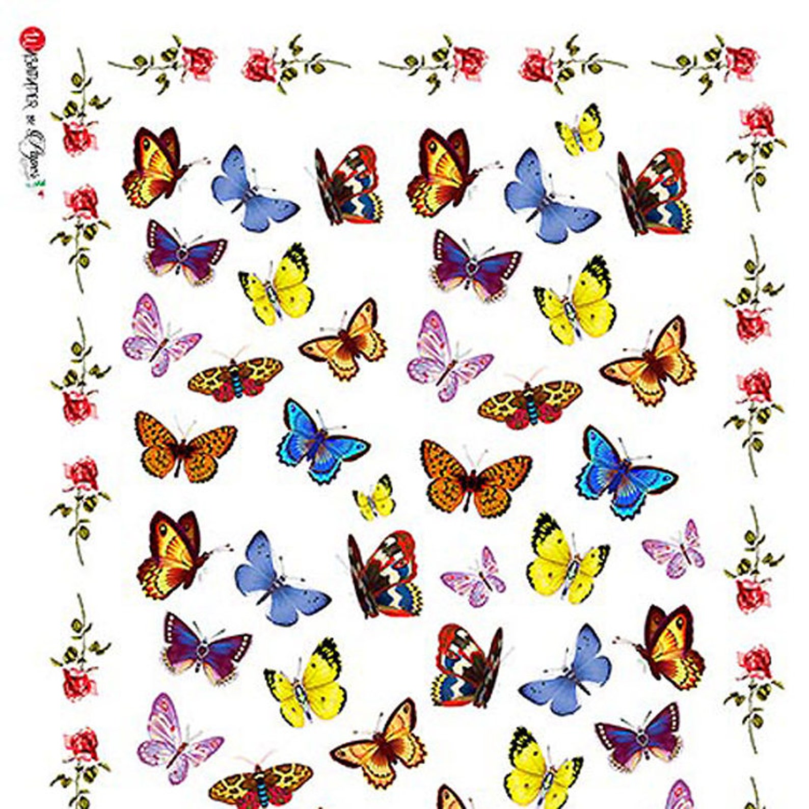 From Italy 2 Sheets Italian Rice Paper Decoupage Colorful Butterflies ...
