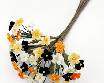 Czech Velvet Forget Me Nots Millinery Fabric Flowers Black Orange Apricot White Mix NFC046-FMX