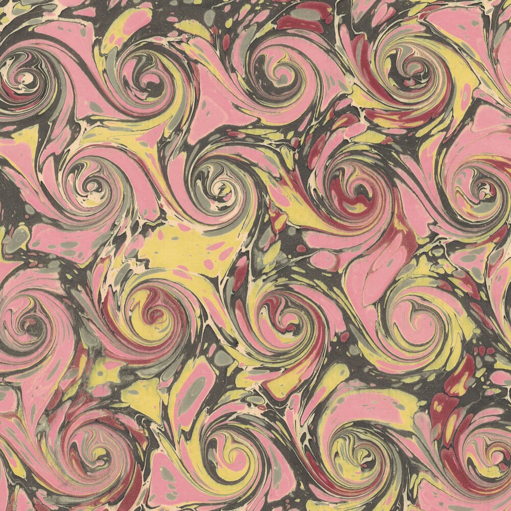 Hand Marbled Paper French Curl in Pinks Yellow ~ Berretti Marbled Arts Italian IPMB-MRGR-142