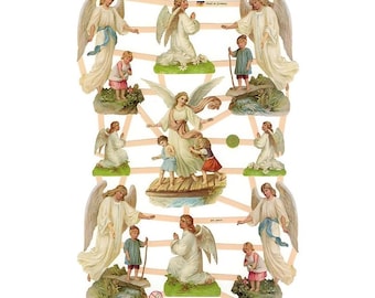 From Germany Paper Scraps Die Cut Victorian Guardian Angels  7363