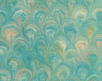 Hand Marbled Paper Peacock Pattern in Greens ~ Berretti Marbled Arts Italian IPMB-PVF-810