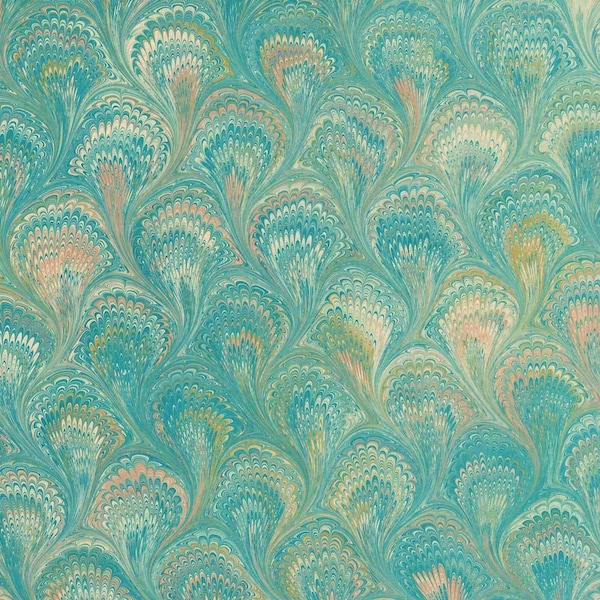 Hand Marbled Paper Peacock Pattern in Greens ~ Berretti Marbled Arts Italian IPMB-PVF-810