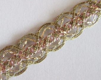 5-3/8 Yards Vintage Metallic Trim Ribbon 13/16” Wide Pink & Gold Very Fancy Old Store Stock BD-B23