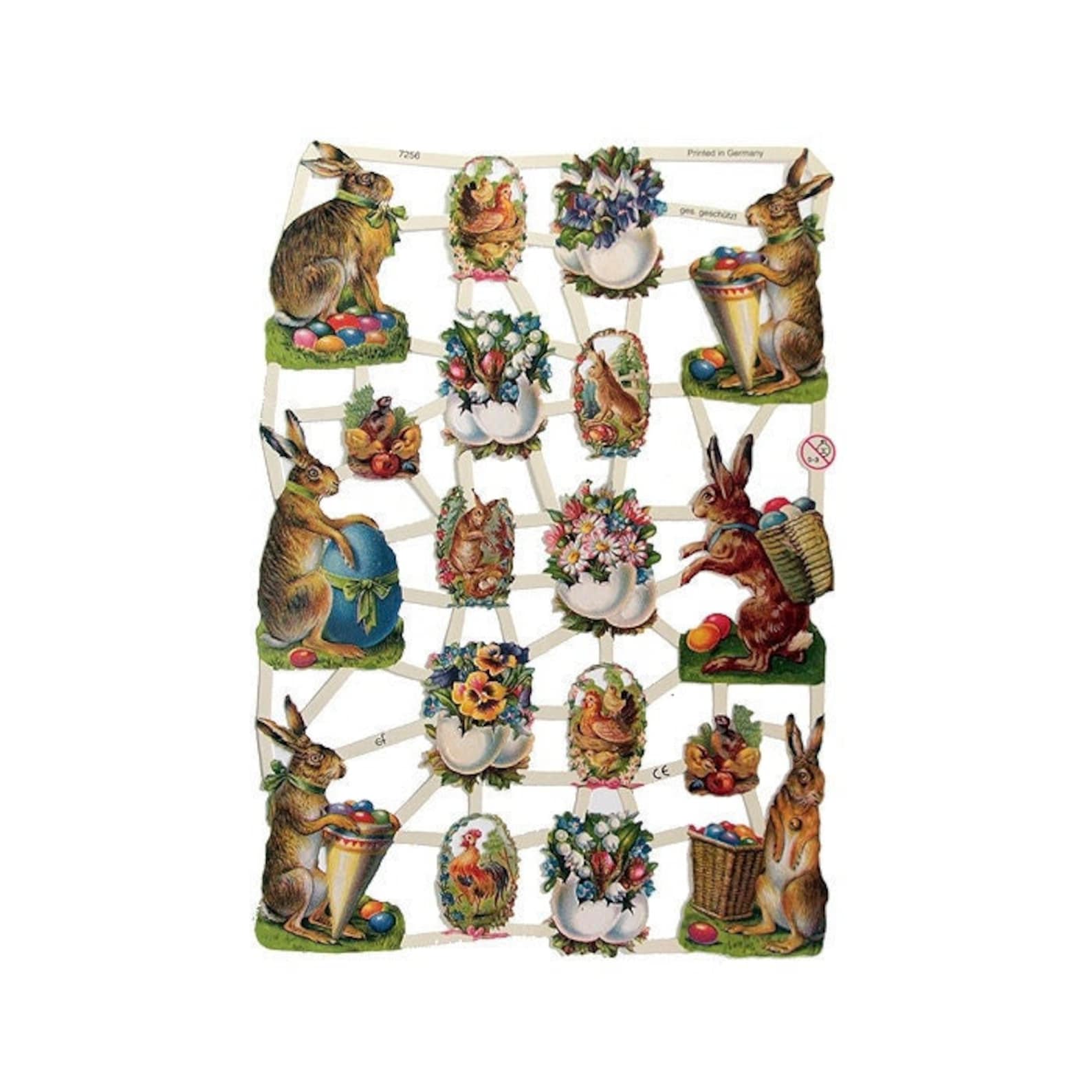 Germany Paper Scraps Lithographed Die Cut Victorian Easter Rabbits 7256