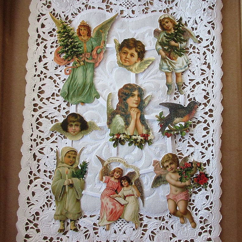 Vintage Denmark Paper Scraps Lithographed Die Cut Christmas Angels Oversize Sheet ODEN-11 image 2