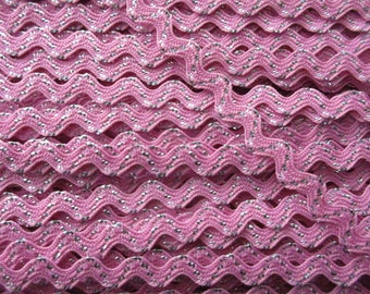 5 Yards Vintage Metallic Silver Pink Ric Rac Rick Rack Trim Ribbon 1/4" Wide MT13