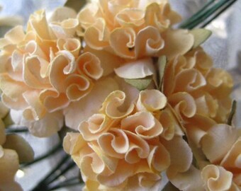 72 Buttercream Ruffled Marigold Paper Flowers Handmade Millinery Blossoms ~ 12 Bundles