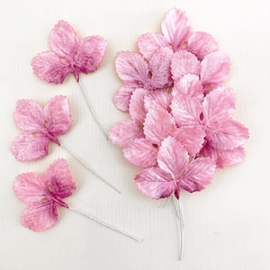 12 Czech Velvet Strawberry Leaves Millinery Embossed Light Pink Ombre Leafs  NLC120-LPK