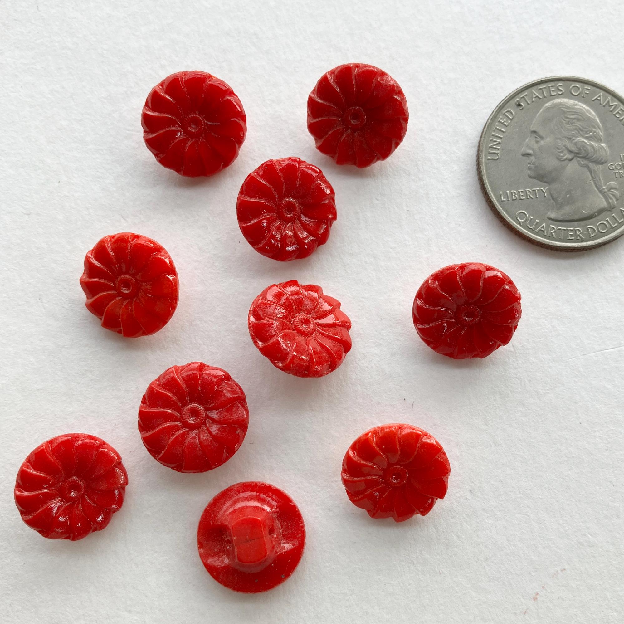 10 Vintage Czech Glass Buttons Handmade Red Flowers Czechoslovakia AB-1 ...