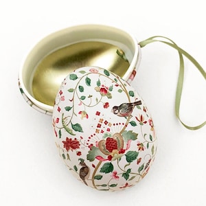 England Tin Metal Easter Egg Birds And Flowers Box Ornament 2-3/4&quot; Nostalgic Craft Storage TEG263