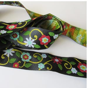 3 Yards Woven Trim Jacquard Ribbon 1&quot; Wide Black Blue Red Green Yellow