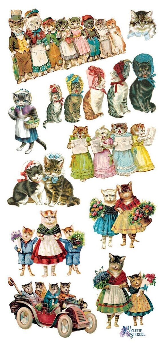 3 Sheets Self Adhesive Cat Kittens Stickers Each Sheet 3-3/4" by 7-7/8" STKC134