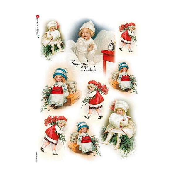 From Italy 2 Sheets Italian Rice Paper Decoupage Children Christmas RCP-CH-210 x2