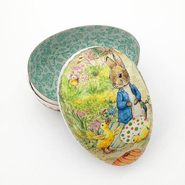 New Peter Rabbit Germany Paper Mache Easter Egg Box Container Ducklings Beatrix Potter 4-1/2" PME932S