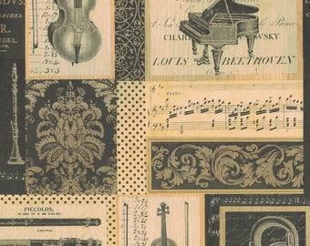 From Italy 2 Sheets Black Music Paper Florentine Print Paper ~ Rossi IPR312 x2