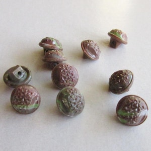 10 Vintage Glass Buttons Handmade Variegated Brown Green CB28