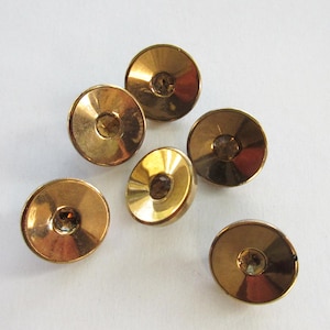 6 Vintage Czech Glass Buttons Handmade Rhinestone Gold Glass Czechoslovakia B-06