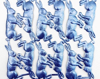 12 Germany Blue Die Cut Paper Foil Dresden Bunnies Rabbits