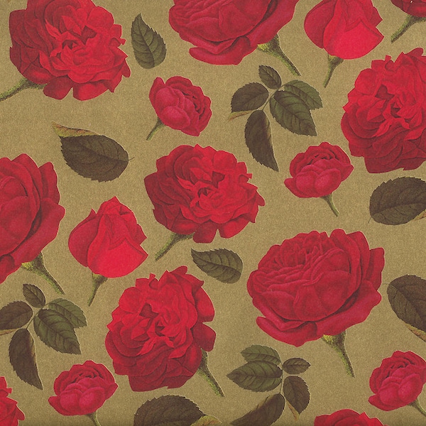 2 Sheets Red Roses on Gold Florentine Print Italian Paper ~ Rossi Italy IPR236 x2 MB
