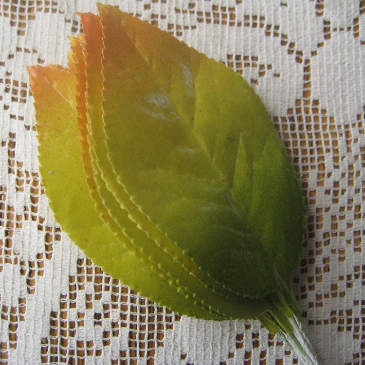 Czech 16 Millinery Paper Leaves Embossed Green Ombre Leaves