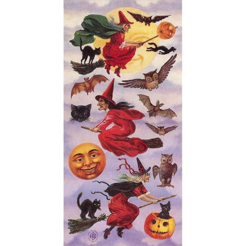 3 Sheets Self Adhesive Halloween Witch Bat And Pumpkin Stickers Colorful Scrapbooking Stickers STKP35 image 1