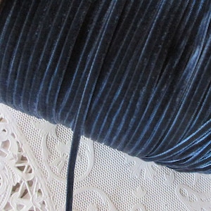 10 Yards Tiny Velvet Ribbon Trim Stormy Blue 3mm 1/8&quot; Wide