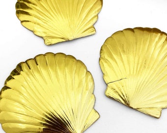 From Germany 4 Large Dresden Sea Shells Paper Foil Die Cut Gold