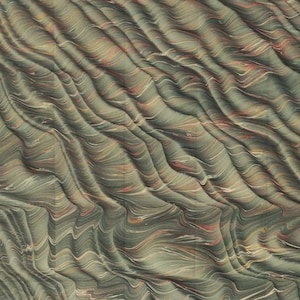 Hand Marbled Paper Dragon Skin Moire Pattern in Shades Of Green ~ Berretti Marbled Arts Italian IPMB-MST-112