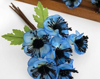 Czech Spray of 6 Blue Anemone Flowers Fuzzy Centers NFC063BL - Etsy