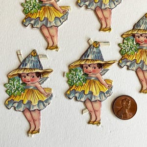 From Germany 6 Vintage Little Flower Pixie Girl Scraps Die Cut Paper APG CO 1920 TS01