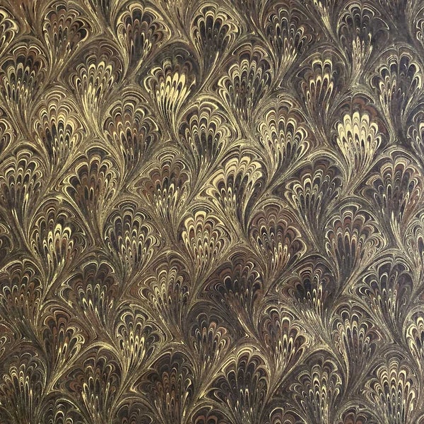 Hand Marbled Paper Peacock Pattern in Shades Of Black Gold ~ Berretti Marbled Arts Italian IPMB-PVM-020