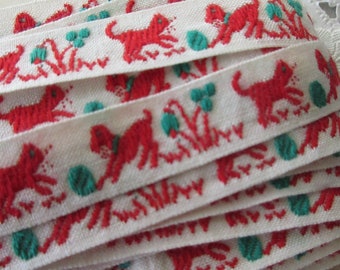 4 Yards Czechoslovakia Woven Embroidered Cotton Trim 1/2" Cats Dogs Playing Ball VT001-R