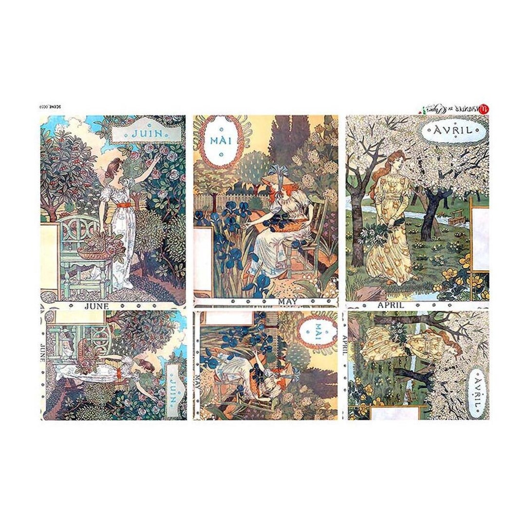 From Italy 2 Sheets Italian Rice Paper Decoupage Spring Lady Scenes RCP ...