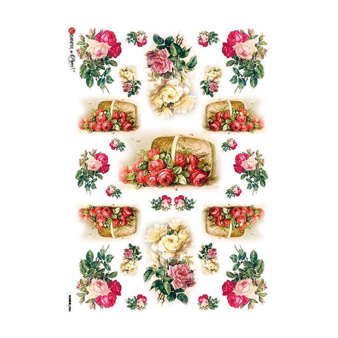 From Italy 2 Sheets Italian Rice Paper Decoupage Roses and Baskets RCP ...