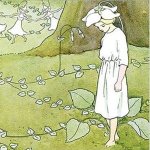 5 Sweden Child in Garden Elsa Beskow Charming Scene Swedish Matching Cards  16609
