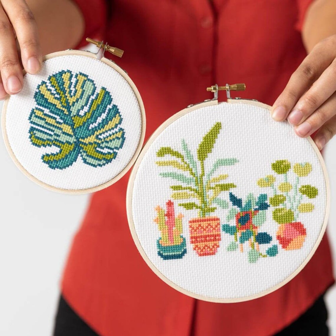 Embroidery Kit Counted Cross Stitch Aida Cloth 2 Plant Designs Etsy