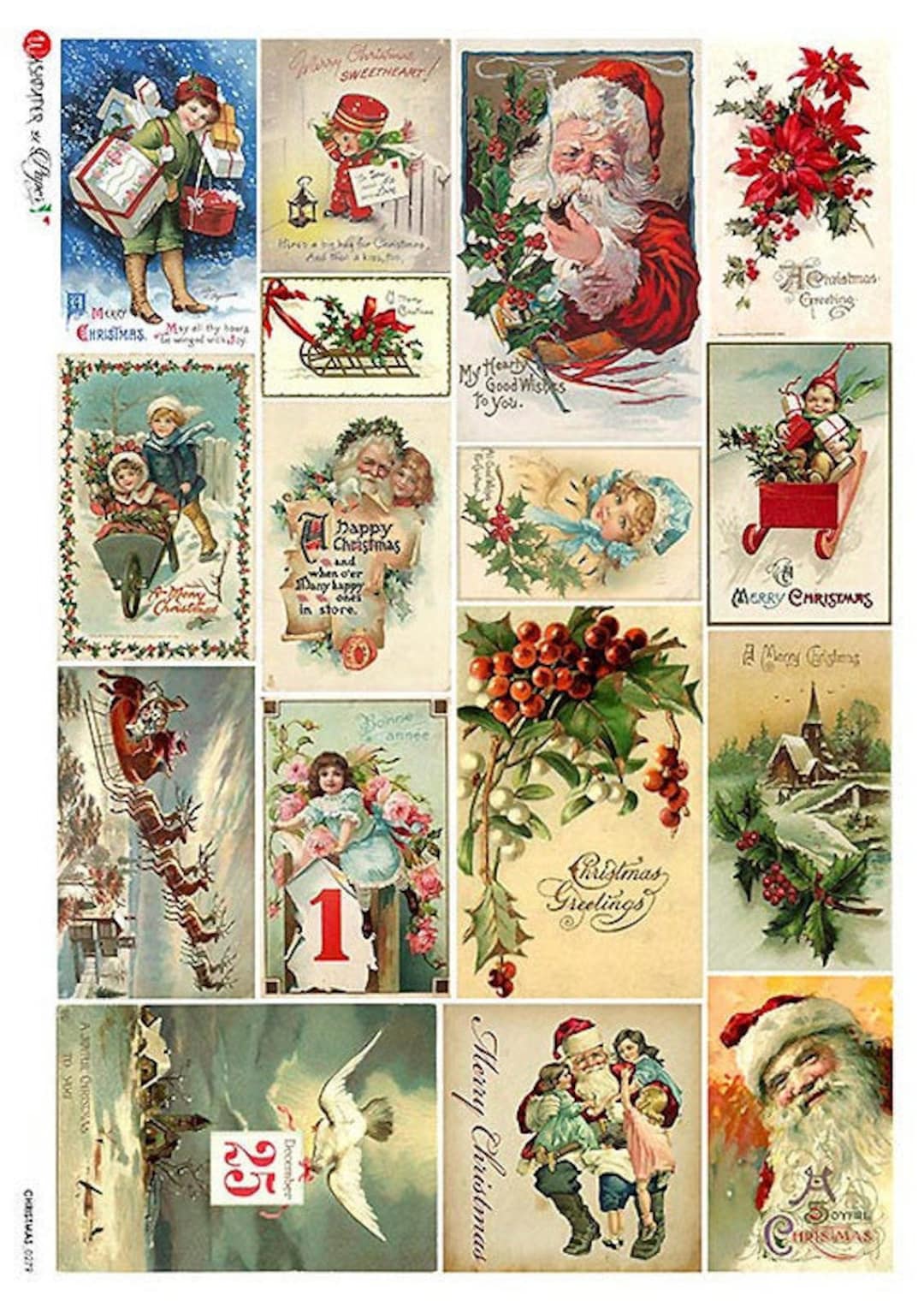 From Italy 2 Sheets Italian Rice Paper Decoupage Images for Christmas ...