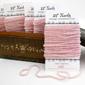 15 Feet Tiny 1/8&quot; Made In USA Pink White Rayon Chenille And Silver Tinsel Cording 5 Yards CT401