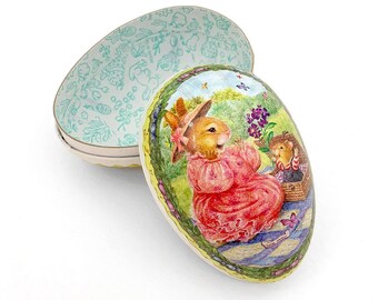 New 6” Germany Peter Rabbit Paper Mache Easter Egg Box Beatrix