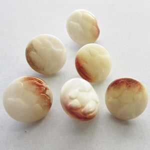 6 Vintage Czech Glass Buttons Handmade Ivory And Brown Glass Czechoslovakia  #A
