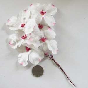 6 Vintage Dogwood Flowers Bouquet Pink White Fabric Millinery Flower Spray Old Store Stock VAT163PKWH