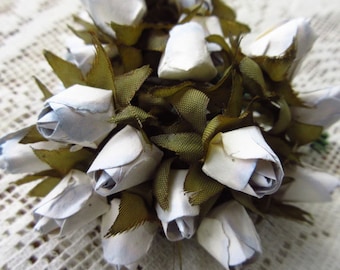 144 Rose Buds Paper Flowers With Fabric Leaves Millinery Blue Ombre Rose Buds ~ 12 Bundles