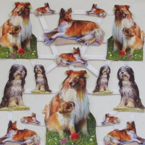 Vintage Holland Paper Scrap Dogs Collies Lithographed Die Cut Gold Stamped Scraps OH-26