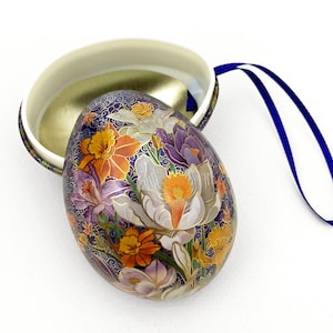 England Tin Metal Easter Egg Faux Cloissone Box Ornaments 2-3/4&quot; Nostalgic Craft Storage TEG260
