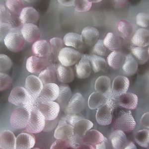 48 Vintage Germany Satin Flowers 1/2&quot; Millinery Flower Making Or Scrapbooking White Pink Blush #B