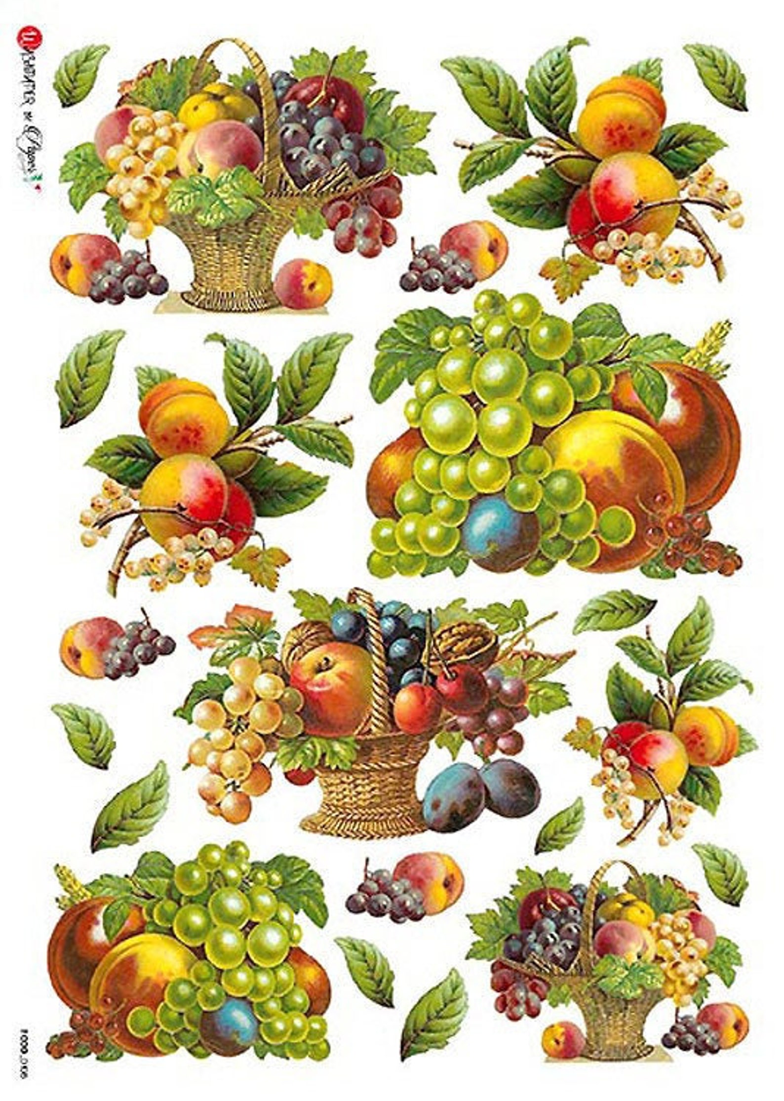 From Italy 2 Sheets Italian Rice Paper Decoupage Classic Fruit Basket ...